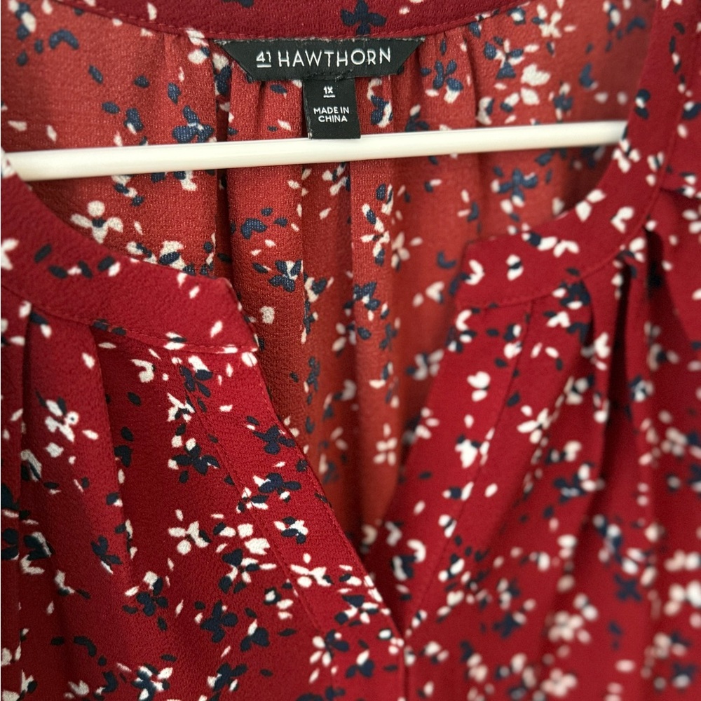 41 Hawthorn Red and Navy Patterned Blouse - Picture 2 of 3